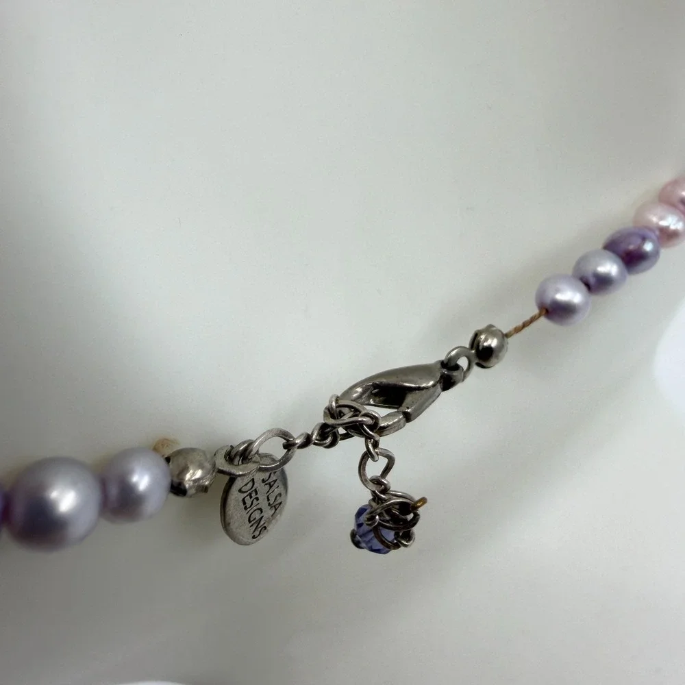 Salsa Designs Lavender Pearl & Purple Crystal Beaded Necklace Statement Piece